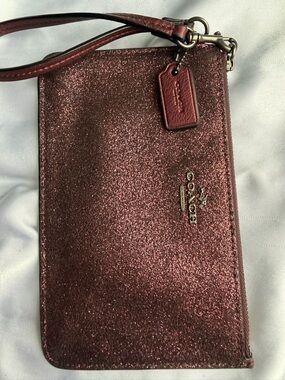 Coach Glitter Wristlet in Rose Gold Metallic